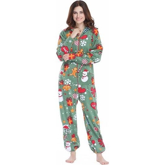 Other - Christmas Snowman Gingerbread Man Pajamas Jumpsuit Hooded One Piece Adult
